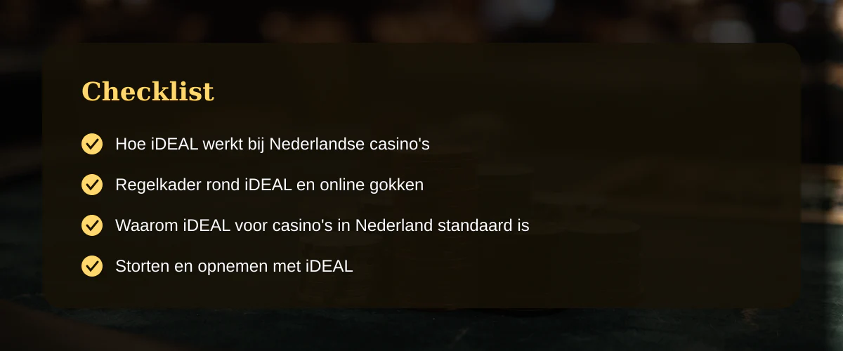 Casino iDEAL Nederland: alles wat je moet weten over betalen en spelen — Checklist