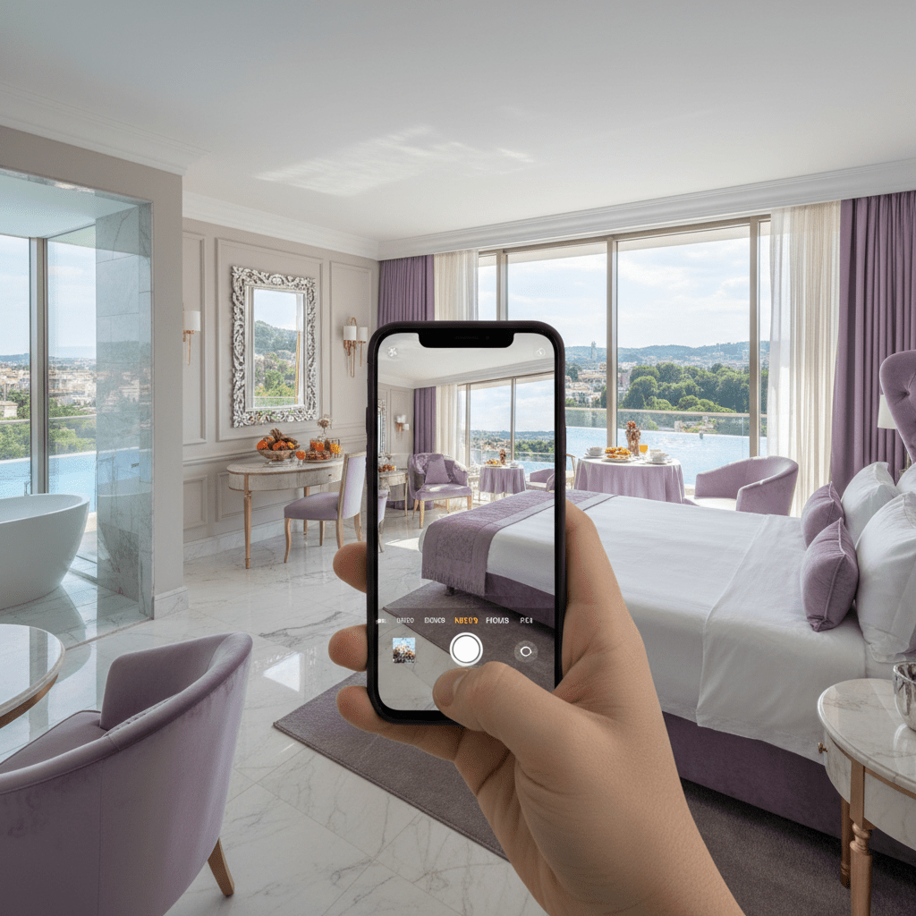 Luxury hotel room tour filmed on smartphone