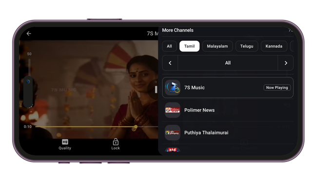 Tamil Streams app screenshot - Browse More Channels Without Leaving Full Screen