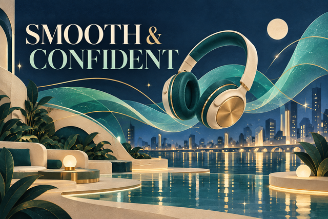 Smooth and confident K-pop listening mood concept illustration