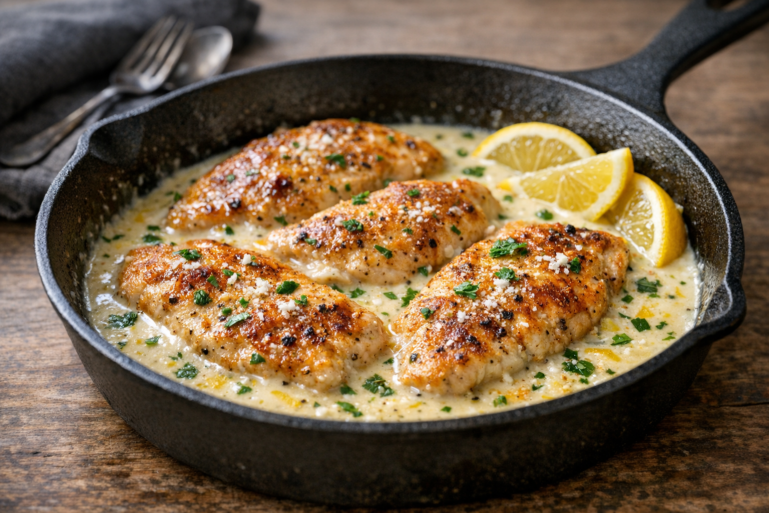 Easy Creamy Lemon Chicken Skillet (One Pan)
