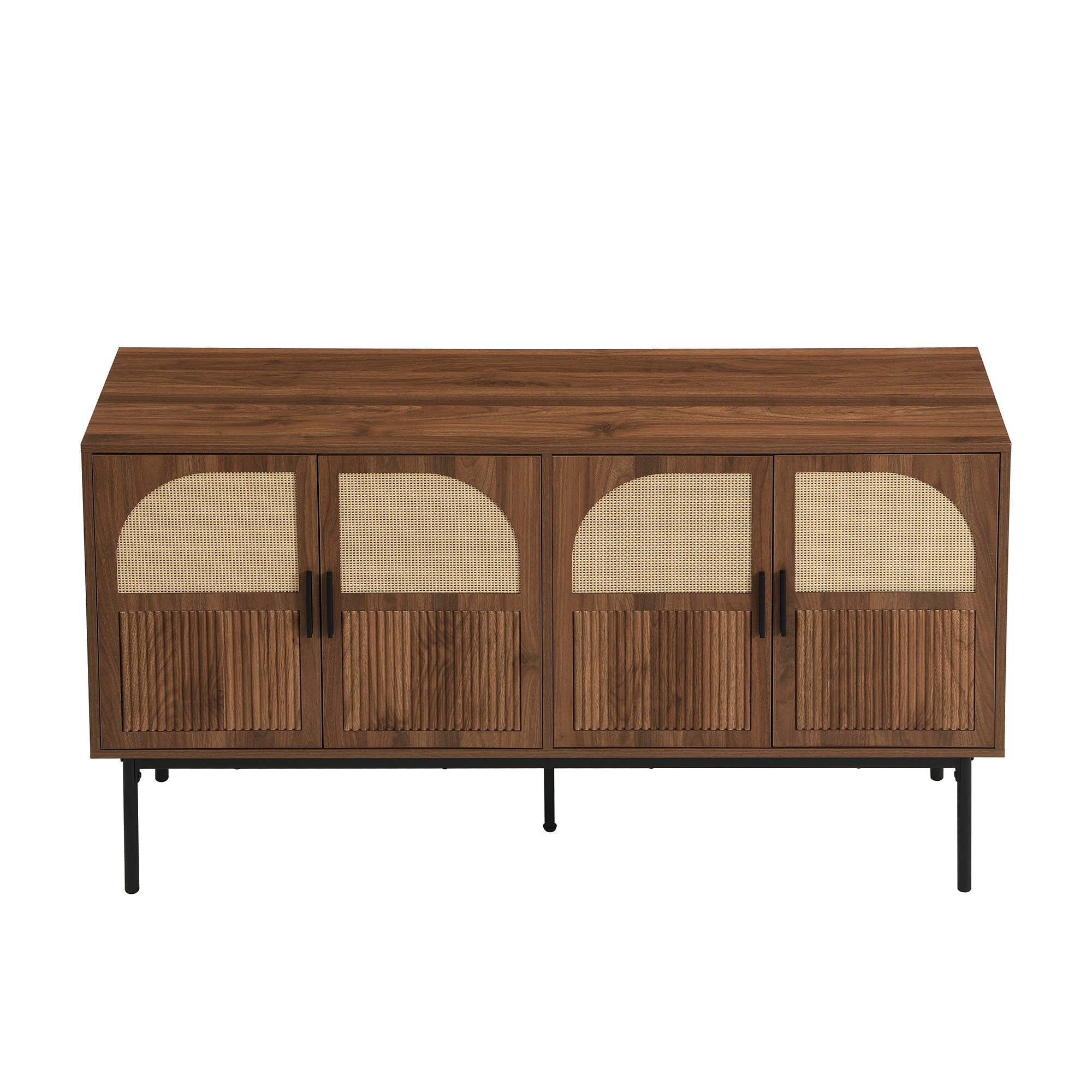 Buffet Naturel, 4 Portes, Rangement, Rotin, Fermeture Douce, Design Moderne, Structure Robuste - Panneau composite de fibres de bois à densité - 140x40x80cm 4