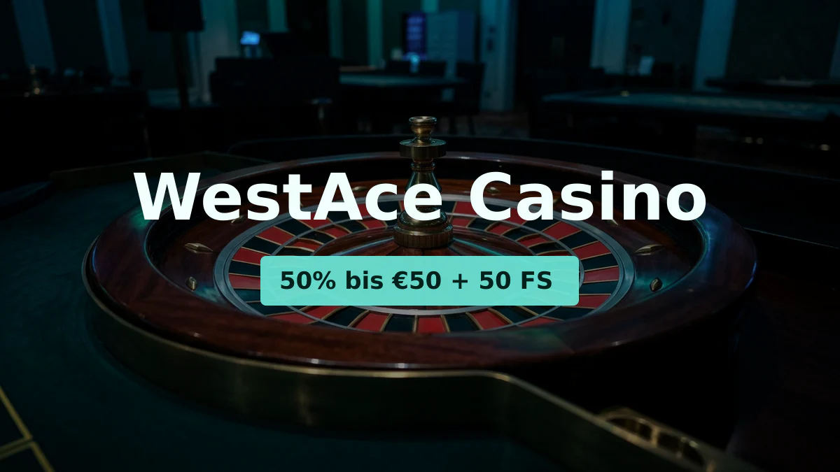 WestAce Casino — Willkommensbonus 50% bis €50 + 50 FS, Zahlungen: Visa, Mastercard, Skrill, Neteller, Paysafecard