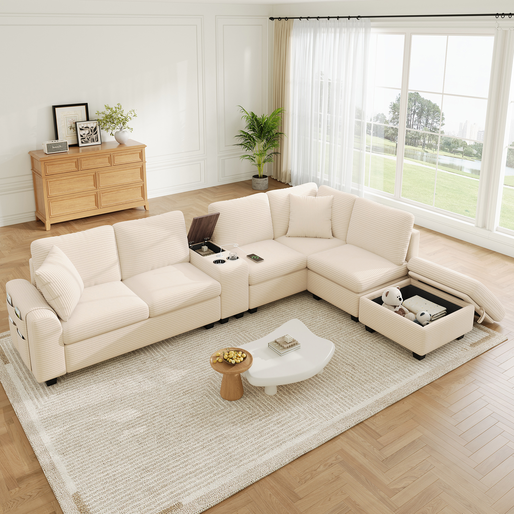 Canapé d'angle modulable beige - vue principale