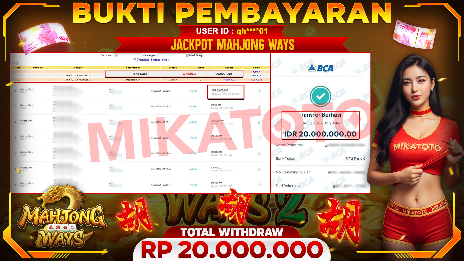 🏆 SELAMAT KEPADA PEMENANG JACKPOT DI Mahjong Ways - PGSoft 20,000,000🏆