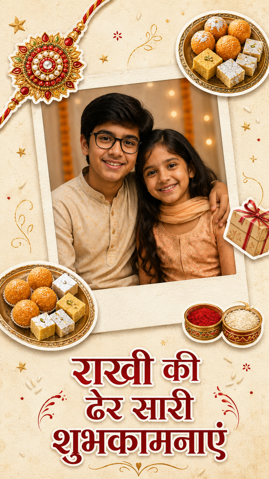 Illustrated Rakhi Greeting Card – Brother Sister Festive Photo