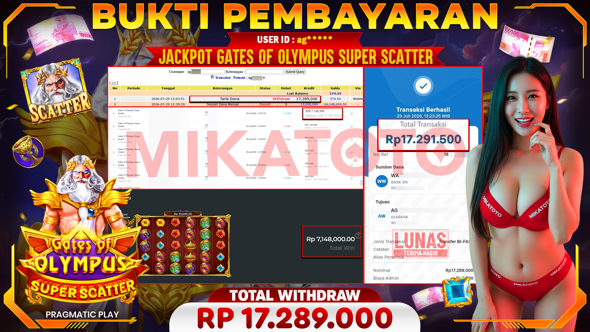 🏆 SELAMAT KEPADA PEMENANG JACKPOT DI Gates Of Olympus Super Scatter - Pragmatic Play 17,289,000 🏆