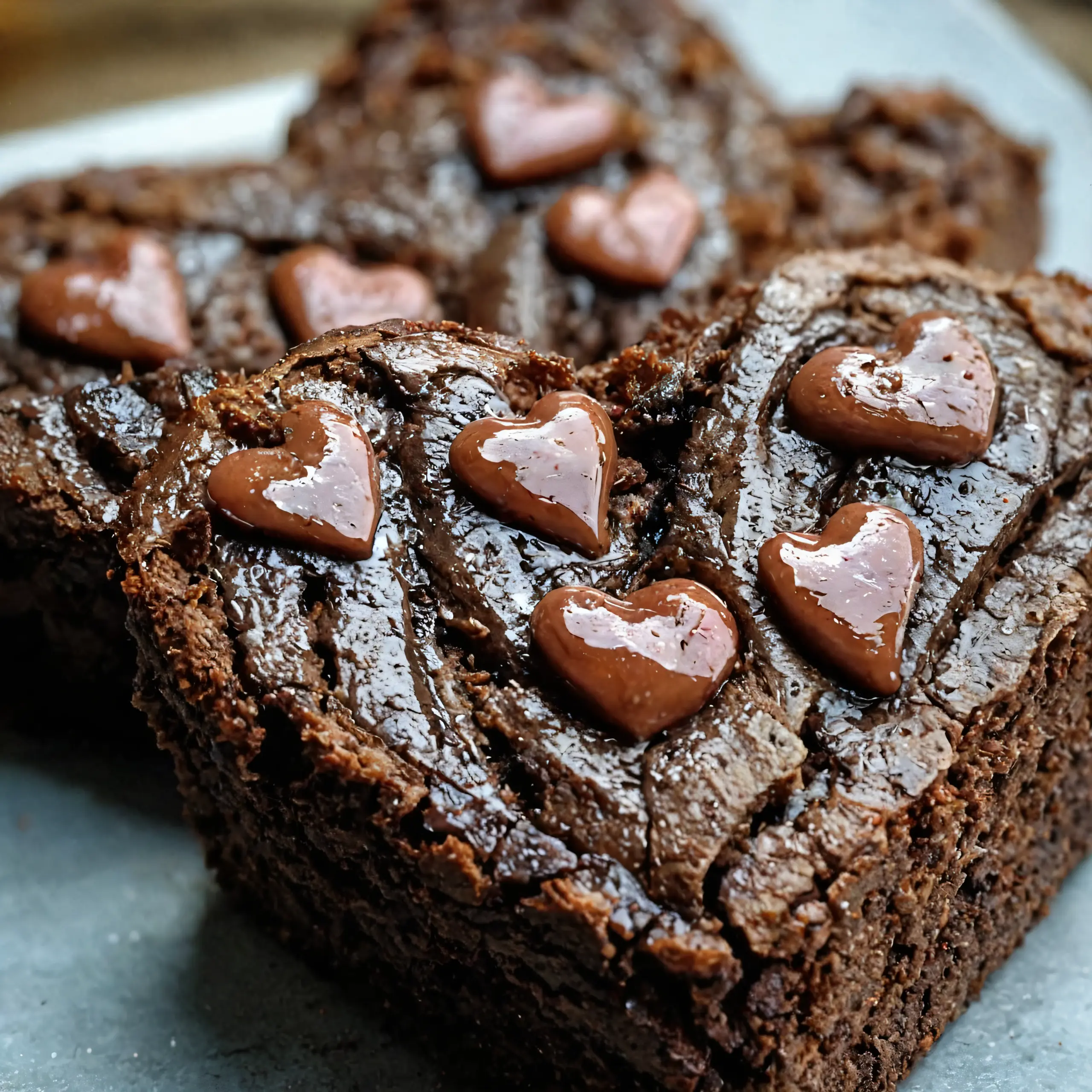 Herzförmige Brownies mit Schokolade