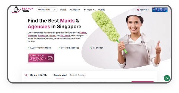 SearchMaid platform showing a transparent and simple maid search process