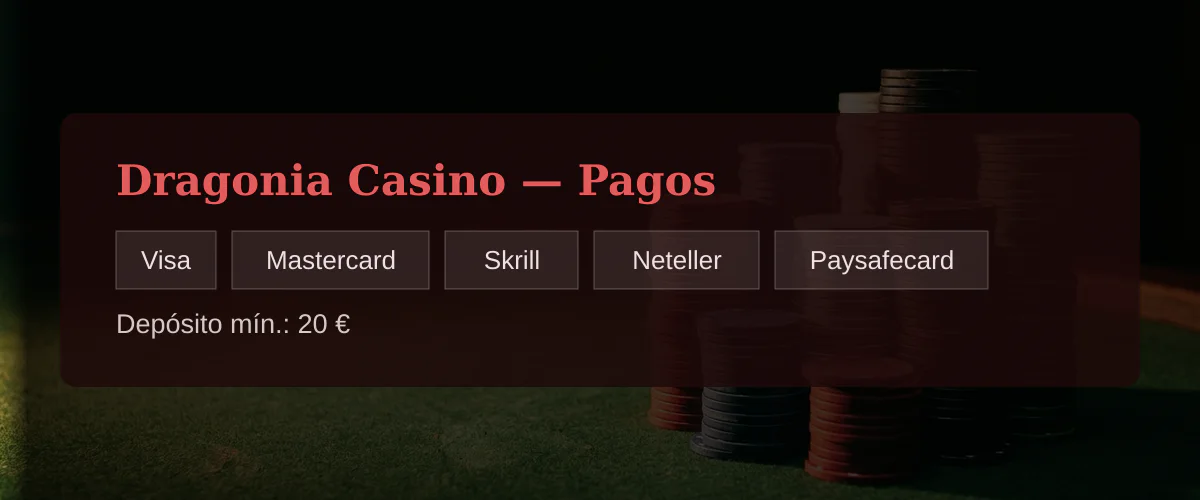 Dragonia Casino — Pagos: Visa, Mastercard, Skrill, Neteller, Paysafecard