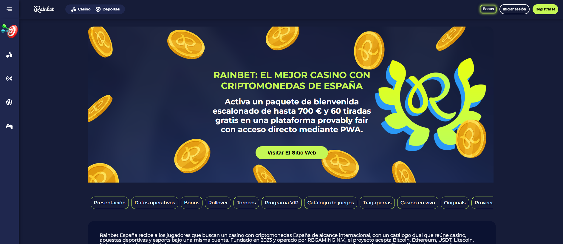 Forensic screenshot of rainbet-es.es showing the phishing page layout