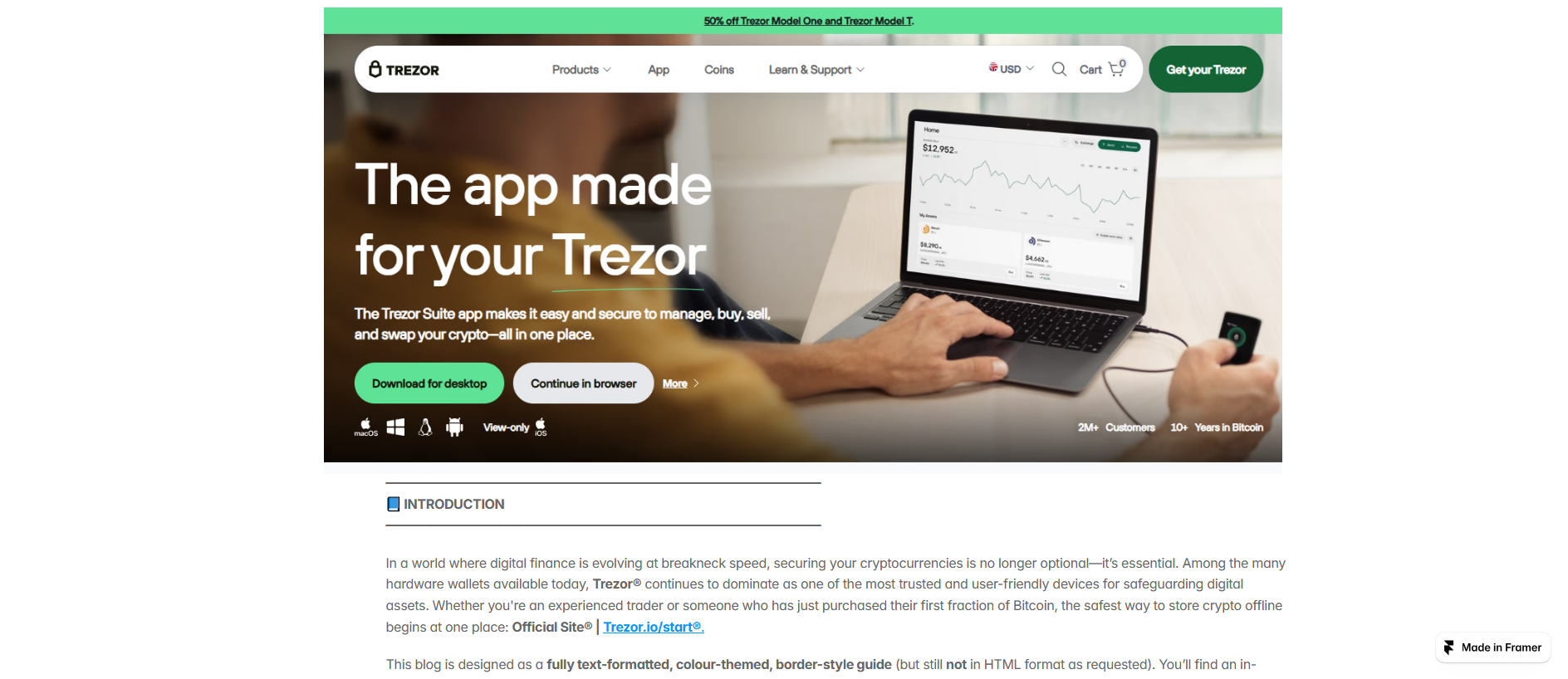Stored capture of us-trezor.framer.ai
