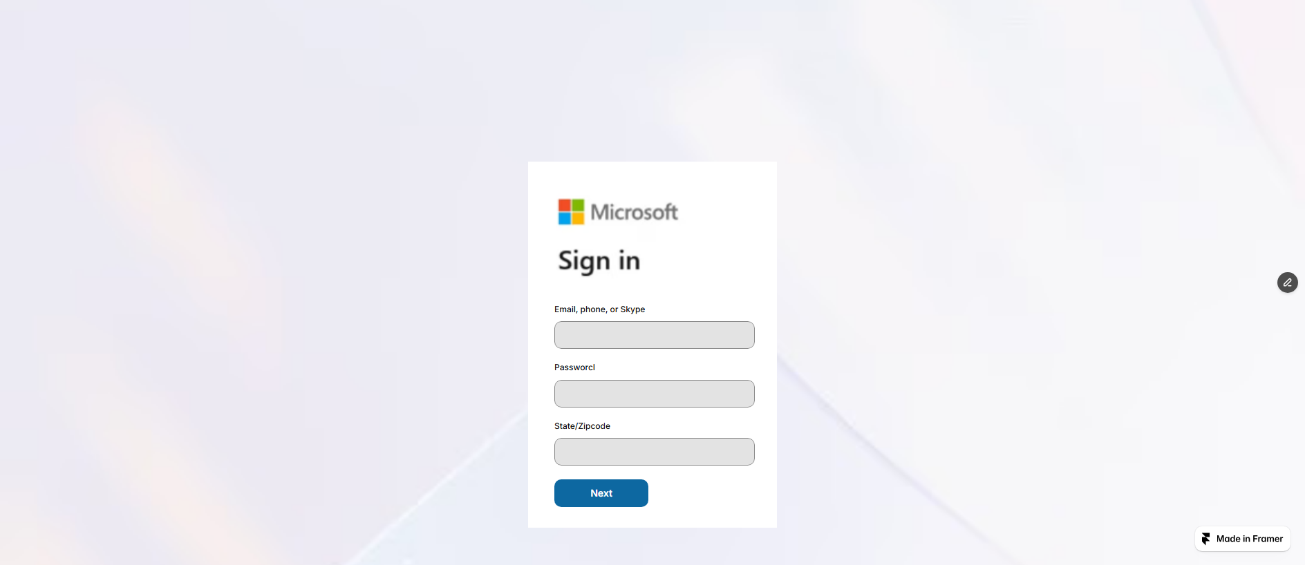 Forensic screenshot of [REDACTED] showing the phishing page layout