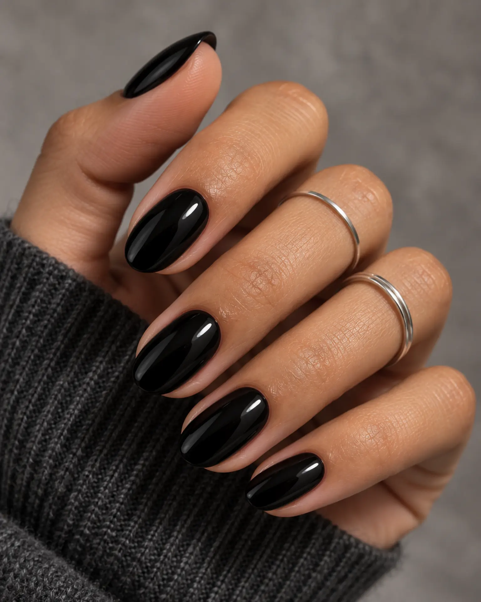 Jet Black High-Gloss Solid manicure inspiration for black nail ideas