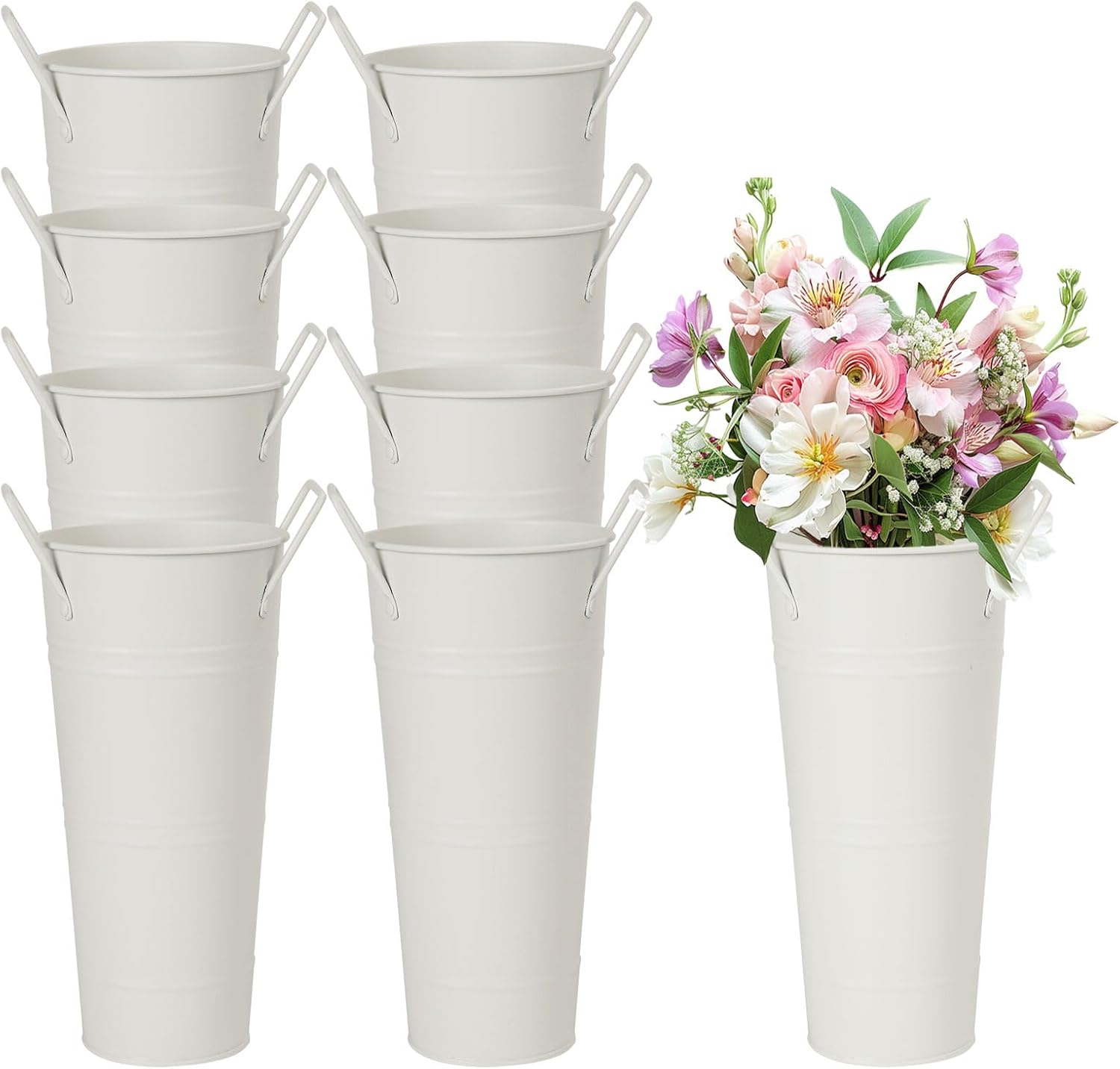 Aesthetic Galvanized Flower Bucket Vases for Rustic Table Centerpieces & Floral Decor
