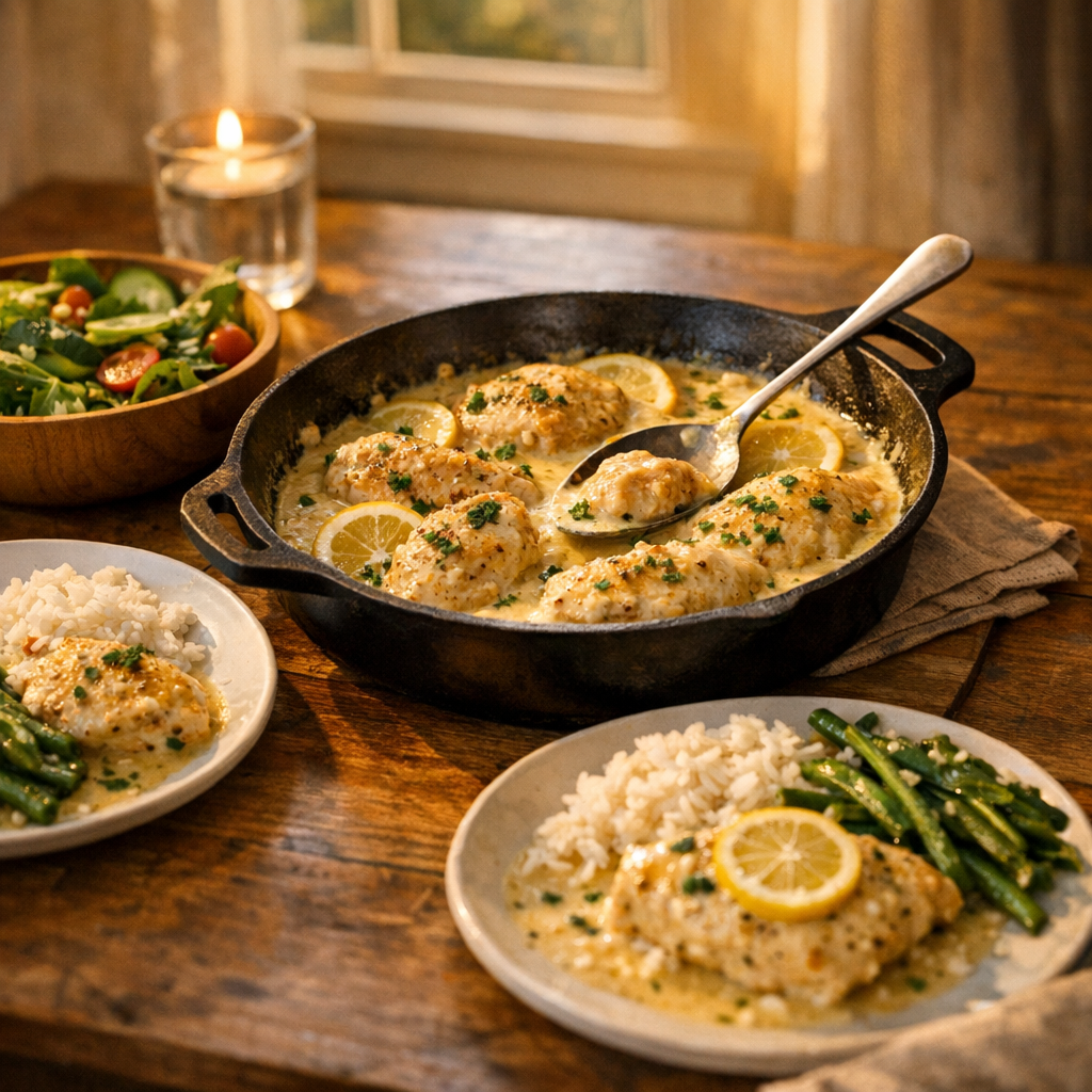 Easy Creamy Lemon Chicken Skillet (One Pan) finished dish