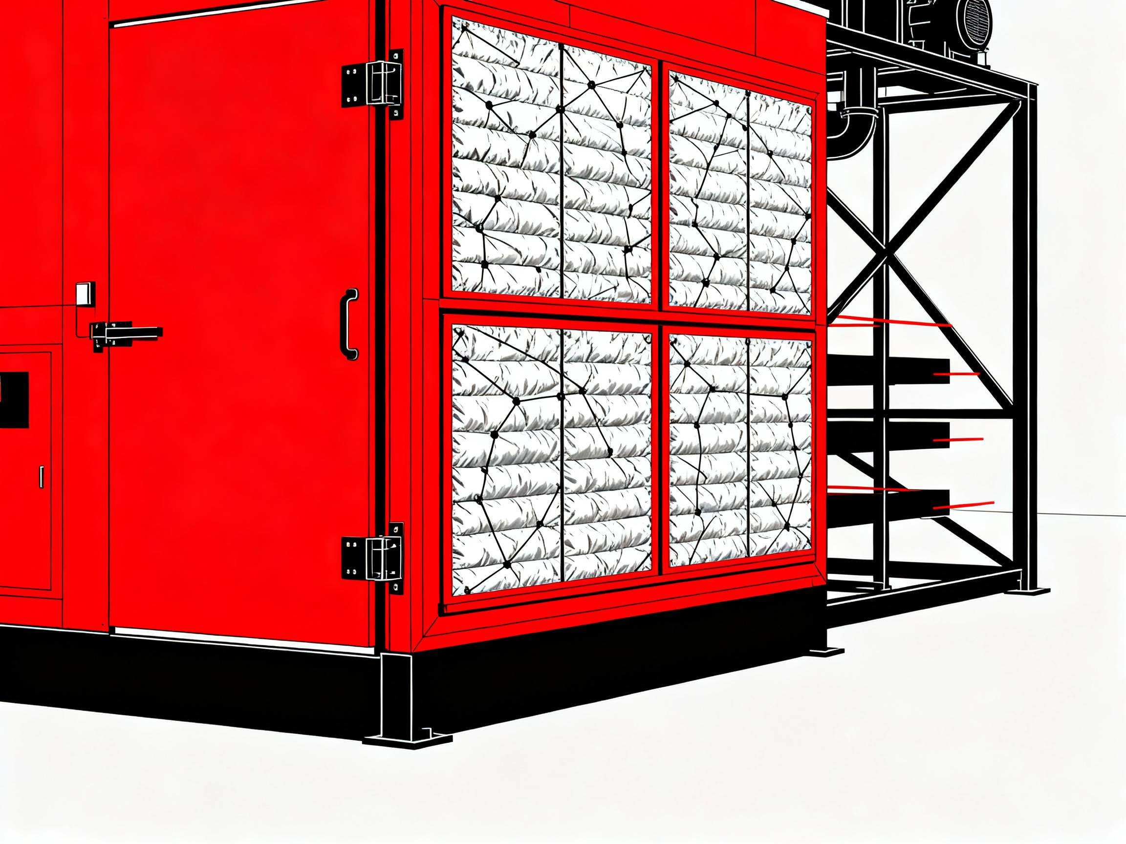 Energy-efficient curing oven with insulation panels.