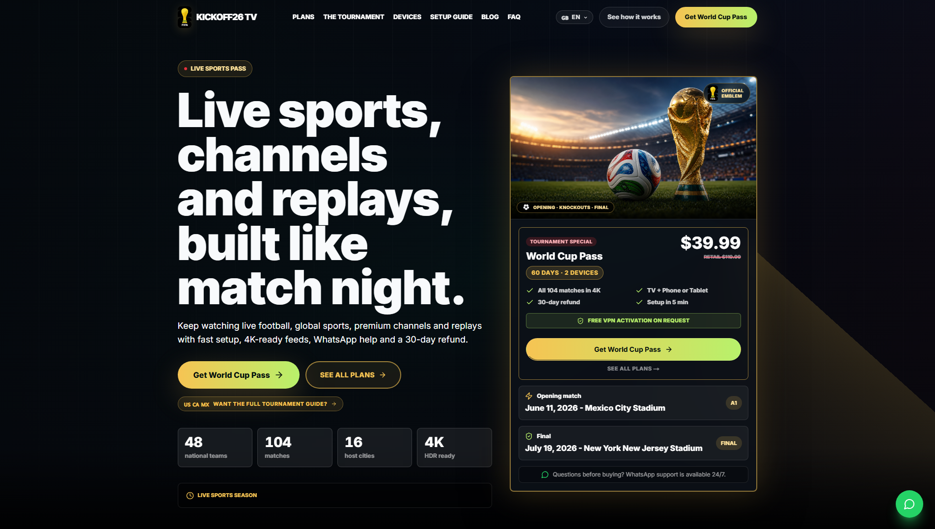 Screenshot of kickofftv26.com