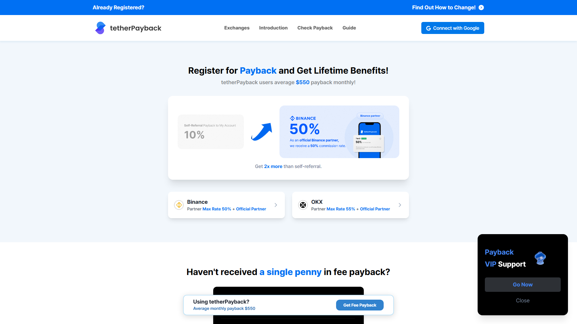Forensic screenshot of tetherpayback.com showing the phishing page layout