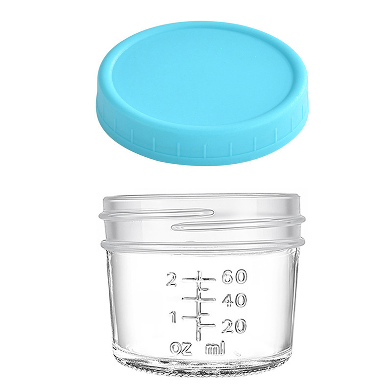 Light Blue lid 4oz Glass Storage Jars with Leakproof Lids and Measurement Marks - BPA Free, Microwave and Dishwasher Safe, Ideal for Homemade Purees, Sauce, and Portion Control