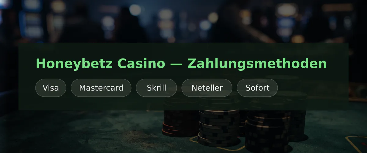 Honeybetz Casino — Zahlungsmethoden: Visa, Mastercard, Skrill, Neteller, Sofort