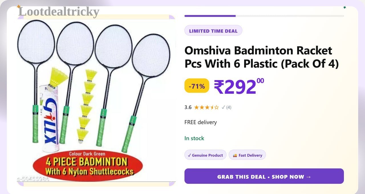 omshiva Badminton Racket – Just ₹292 | Huge Savings Offer omshiva Badminton Racket – Just ₹292 | Huge Savings Offer