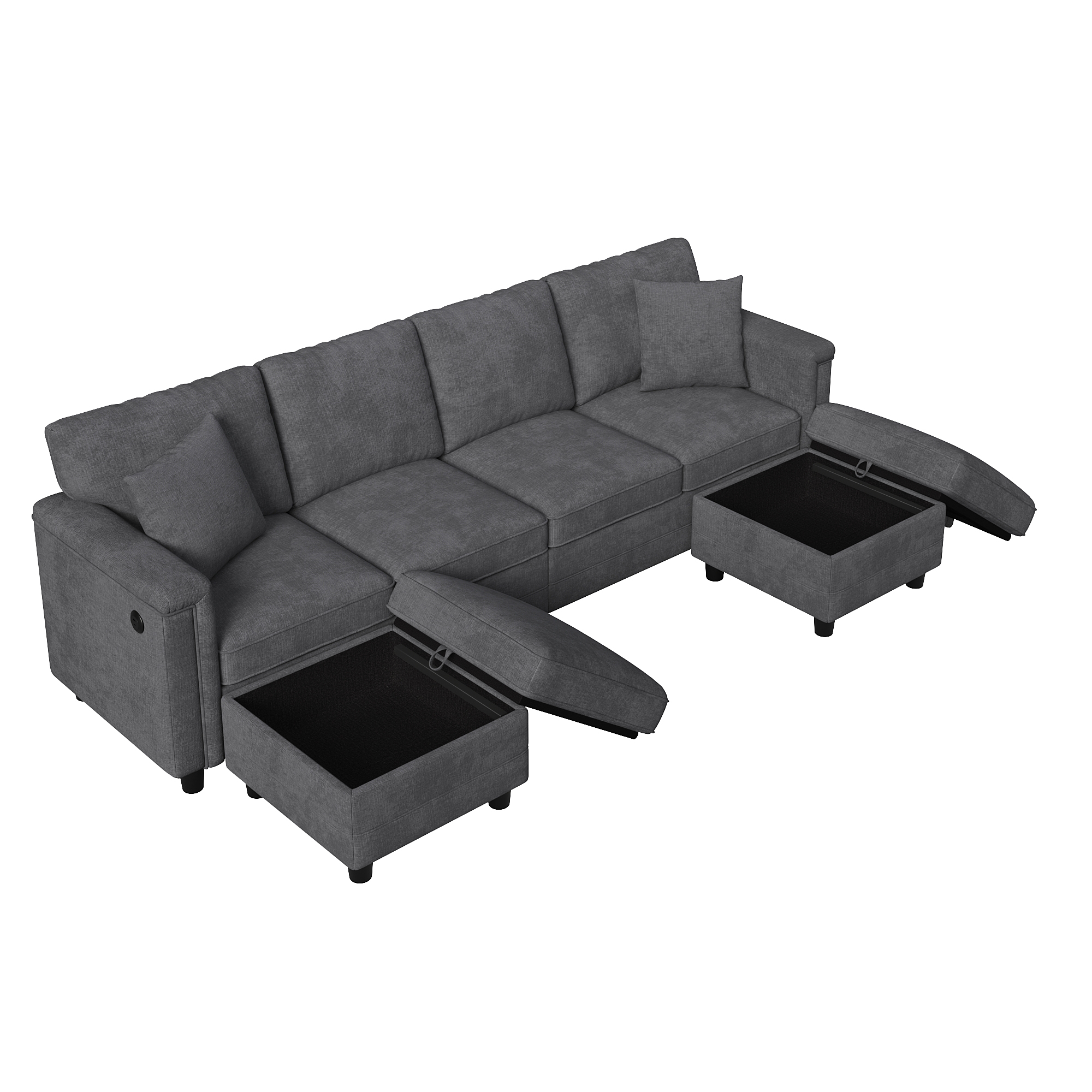 Canapé d'angle convertible gris sur fond blanc