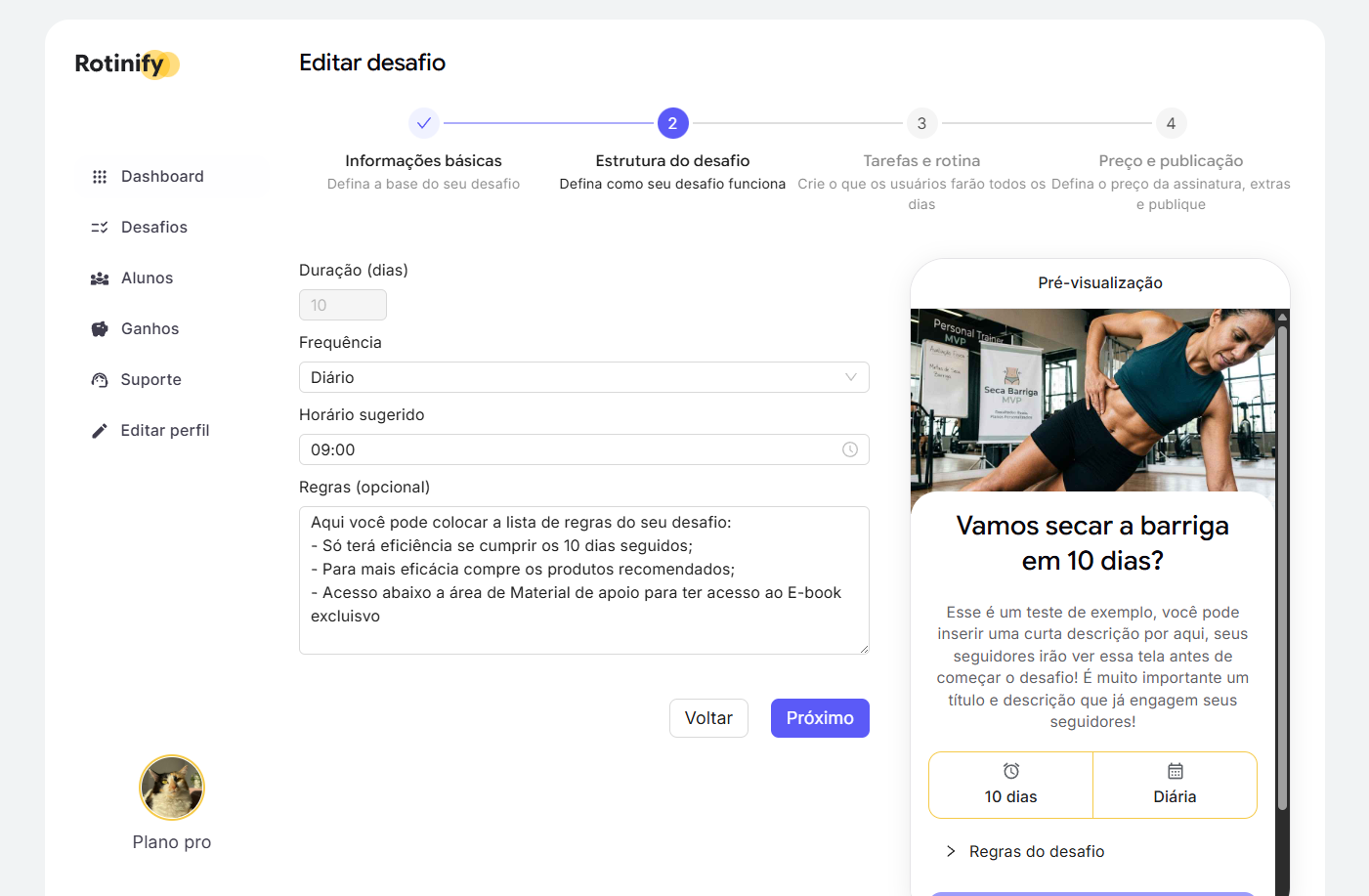 Criando desafios dentro da Rotinify