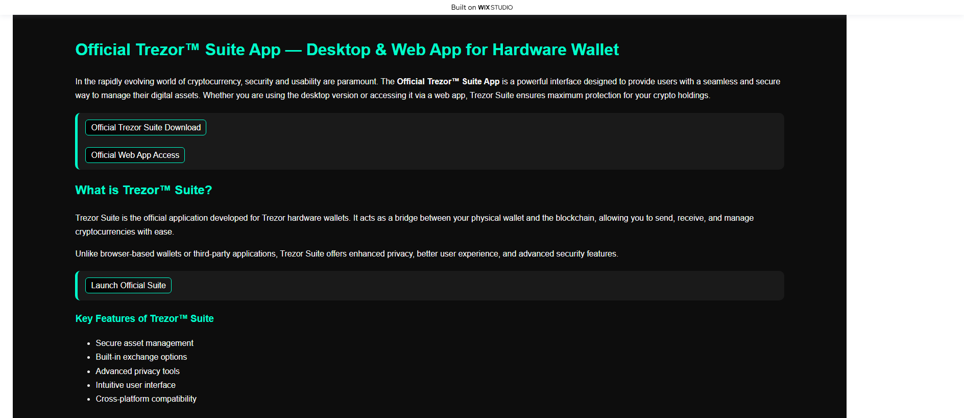 Stored capture of appsuites-trezro.wixstudio.com
