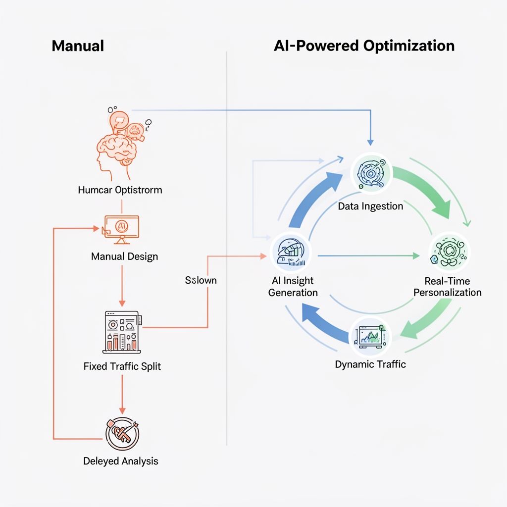 Flowchart comparing Manual CRO vs. AI-Powered CRO process and speed