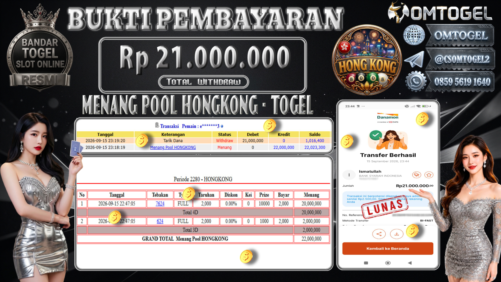 OMTOGEL JACKPOT MENANG TOGEL HONGKONG Rp.21,000,000,- DIBAYAR LUNAS