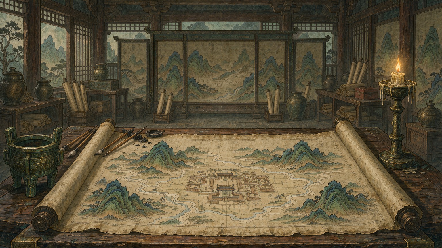 古代地图主题国风插画