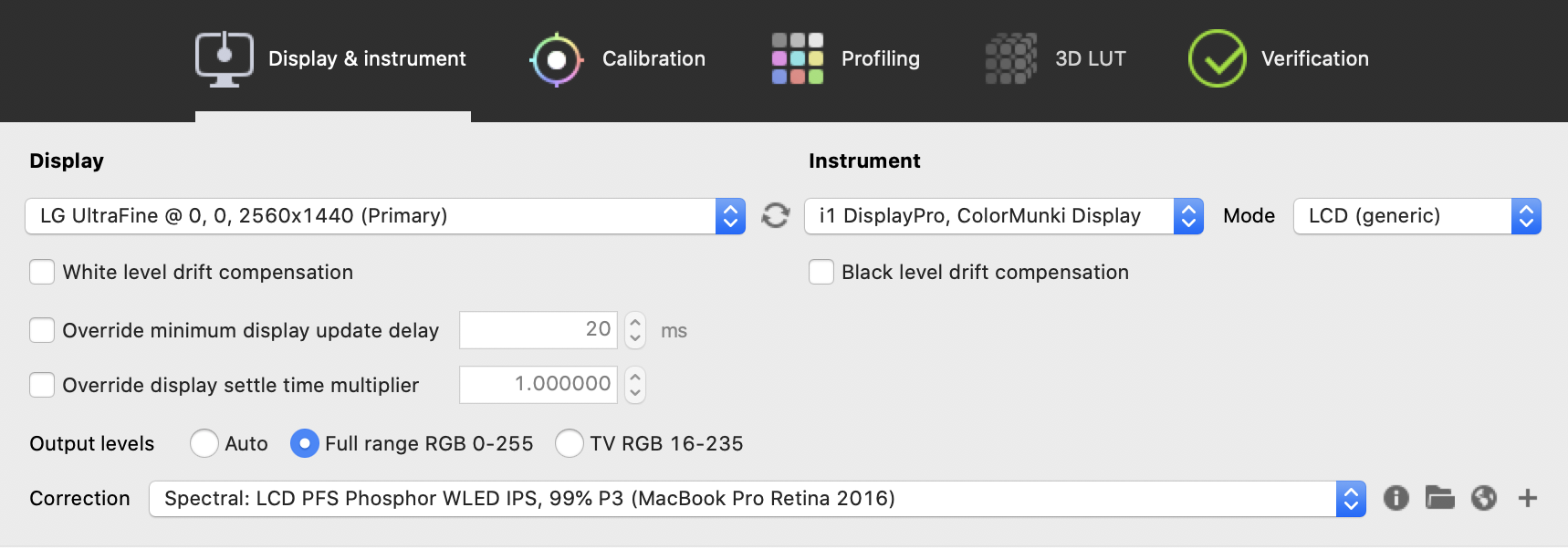 MacBook Pro 15 2018 & LG UltraFine 5K calibration DisplayCAL