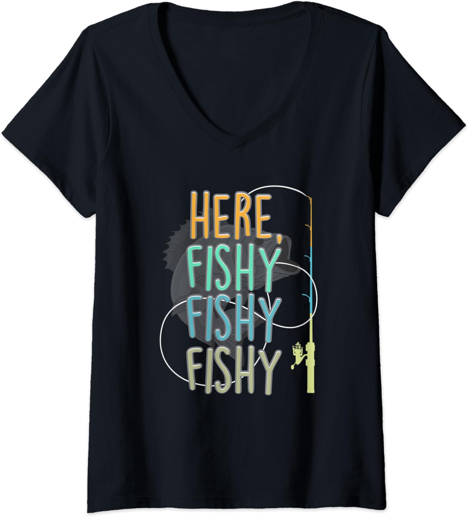 Fishing Rod Fish Fishing Saying Angler Fisherman Ladies’ V-Neck Tshirt