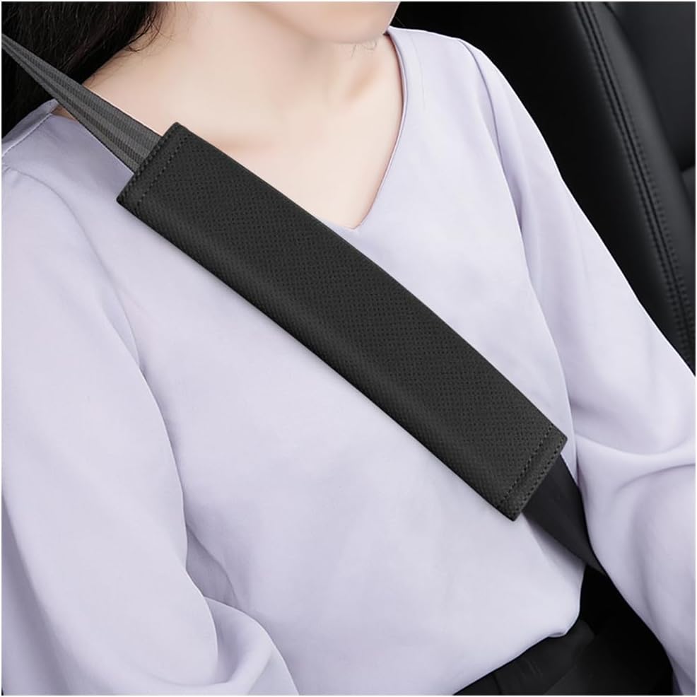 Black Seat Belt Shoulder Pad Cover – PU Leather Comfort Cushion For Car Harness, Universal Fit