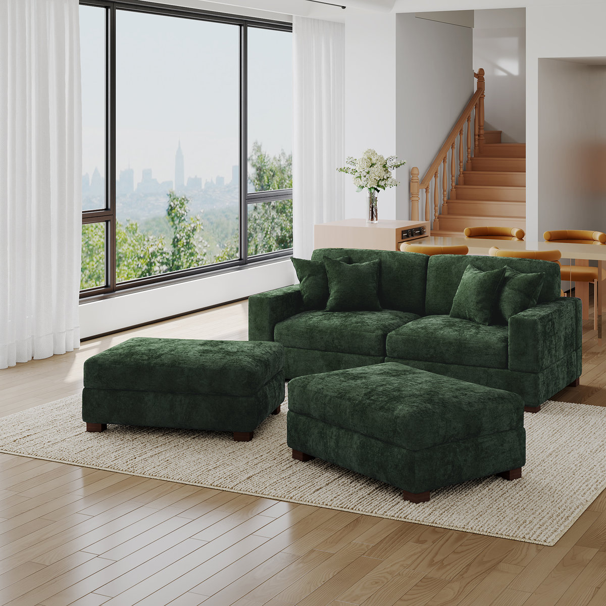 Velora Velvet Storage Ottoman – Green