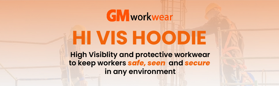 GM Workwear Hi Vis Pro Pullover Hoodie Class 3 Zipped Kangaroo