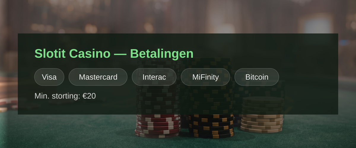 Slotit Casino — Betalingen: Visa, Mastercard, Interac, MiFinity, Bitcoin