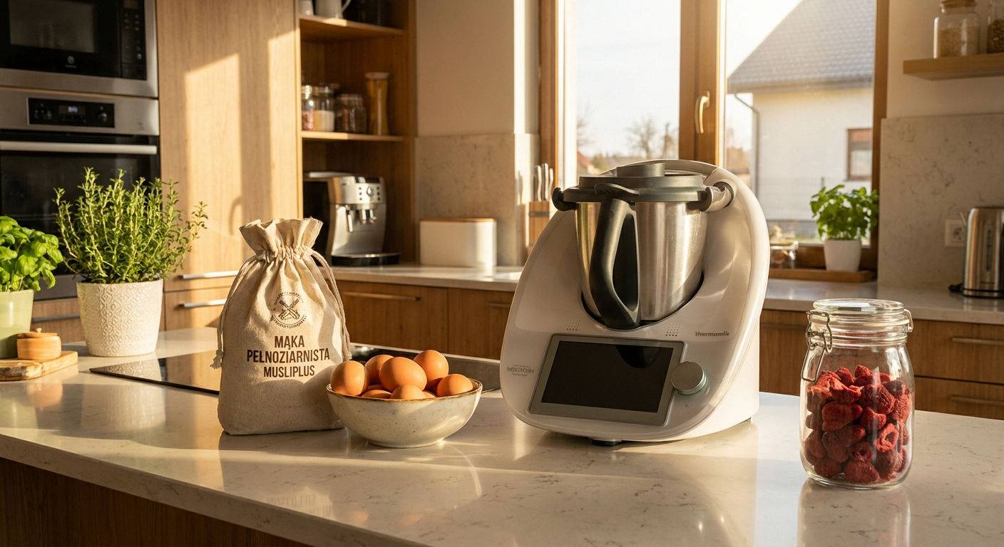 Nowoczesna kuchnia z thermomixem i zdrowymi skladnikami.