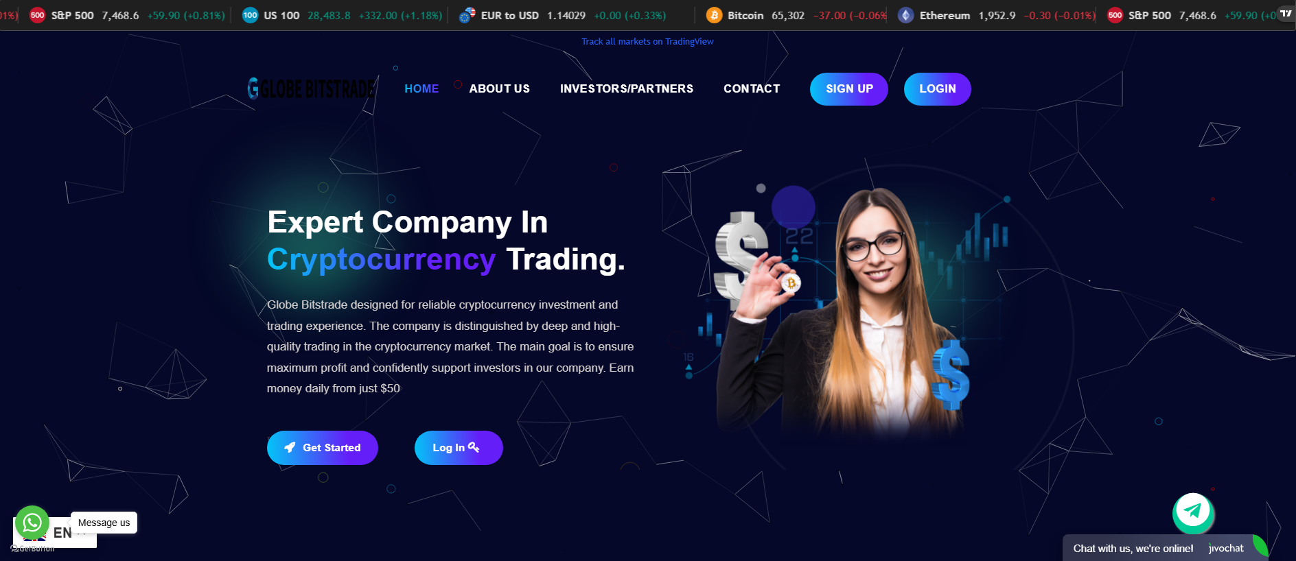 Forensic screenshot of globebitstrade.com showing the phishing page layout