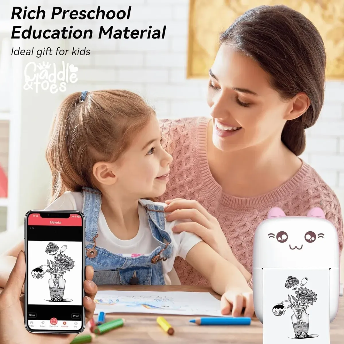 Toy Imagine Mini Portable Thermal Printer Bluetooth Pocket Printer for Kids and Adults 57mm Inkless Photo Label Printer for Notes Stickers Study Rechargeable Assorted photo 6