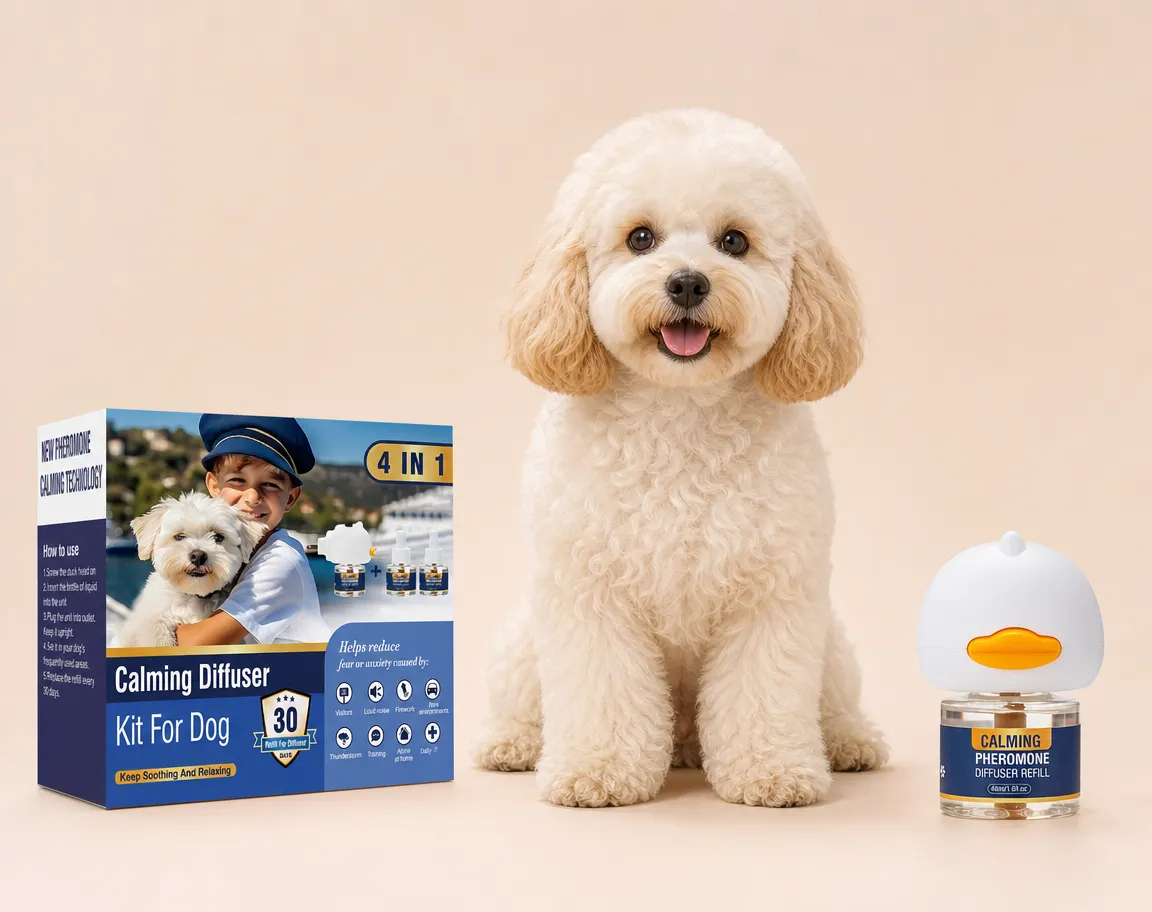 Calm dog with CaninEase product