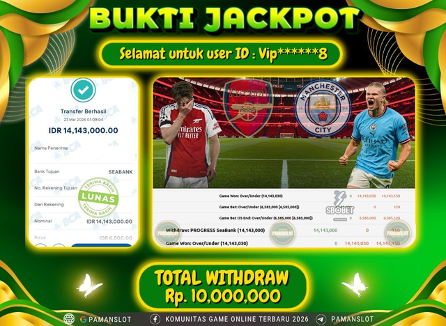 Selamat kepada Member PAMANSLOT Game SBO - Soccer Sportsbook : VIP******8