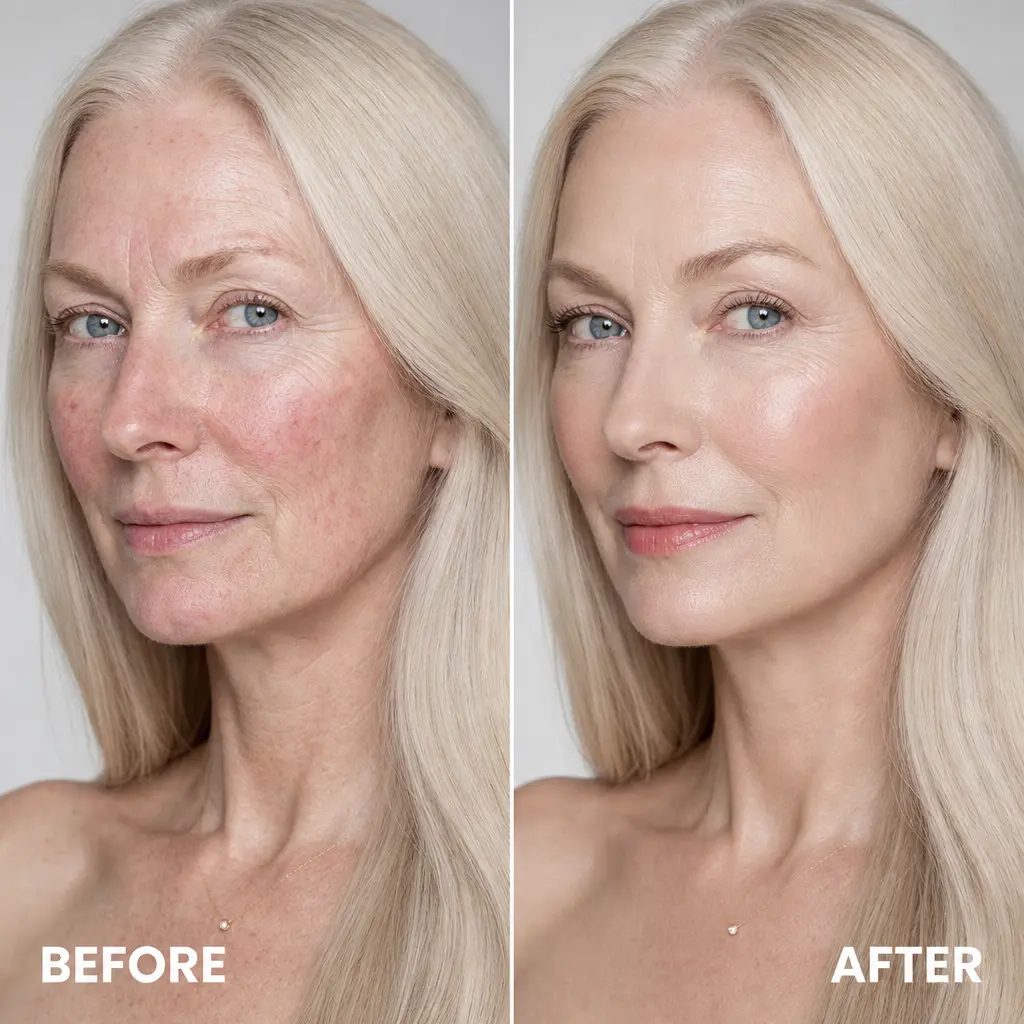 Before and after mature skin transformation