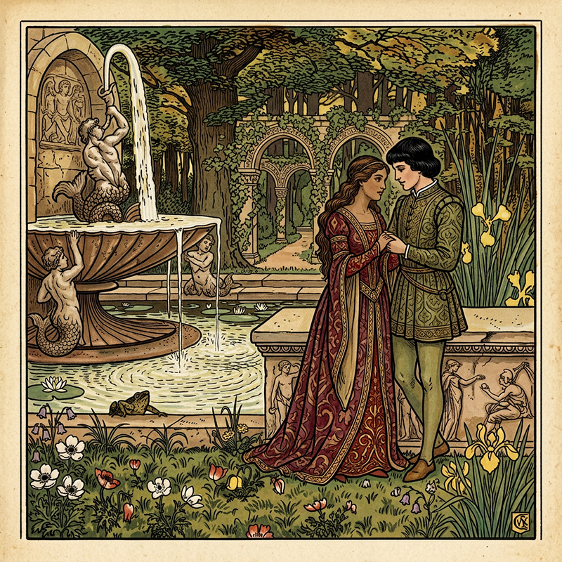 The princess and the young man meeting secretly