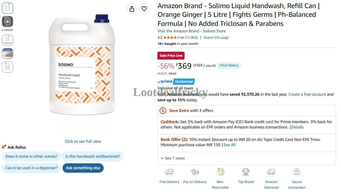 Solimo Liquid Handwash | Limited Time Loot Offer