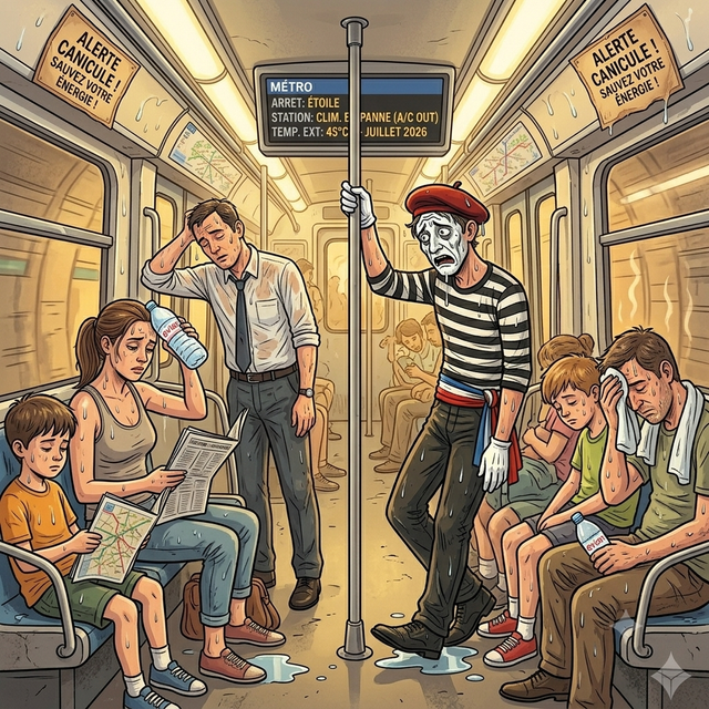 Mime on the Paris Metro in extreme heat
