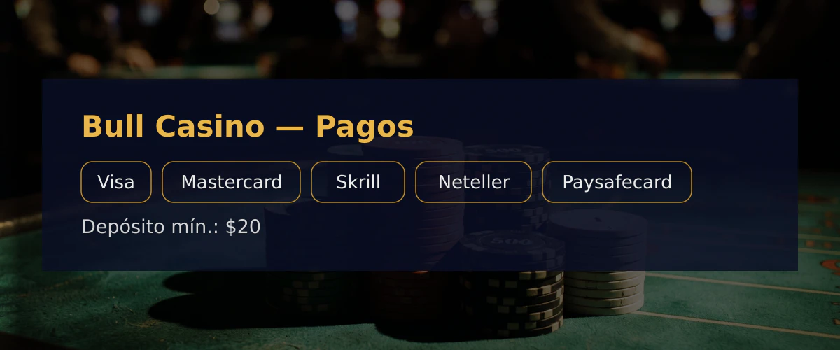 Bull Casino - Pagos: Visa, Mastercard, Skrill, Neteller, Paysafecard