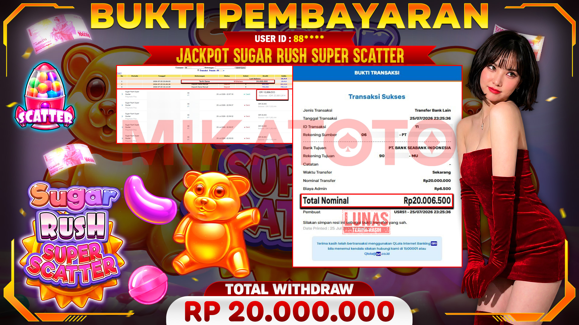🏆 SELAMAT KEPADA PEMENANG JACKPOT DI Sugar Rush Super Scatter- Pragmatic Play 20,000,000🏆