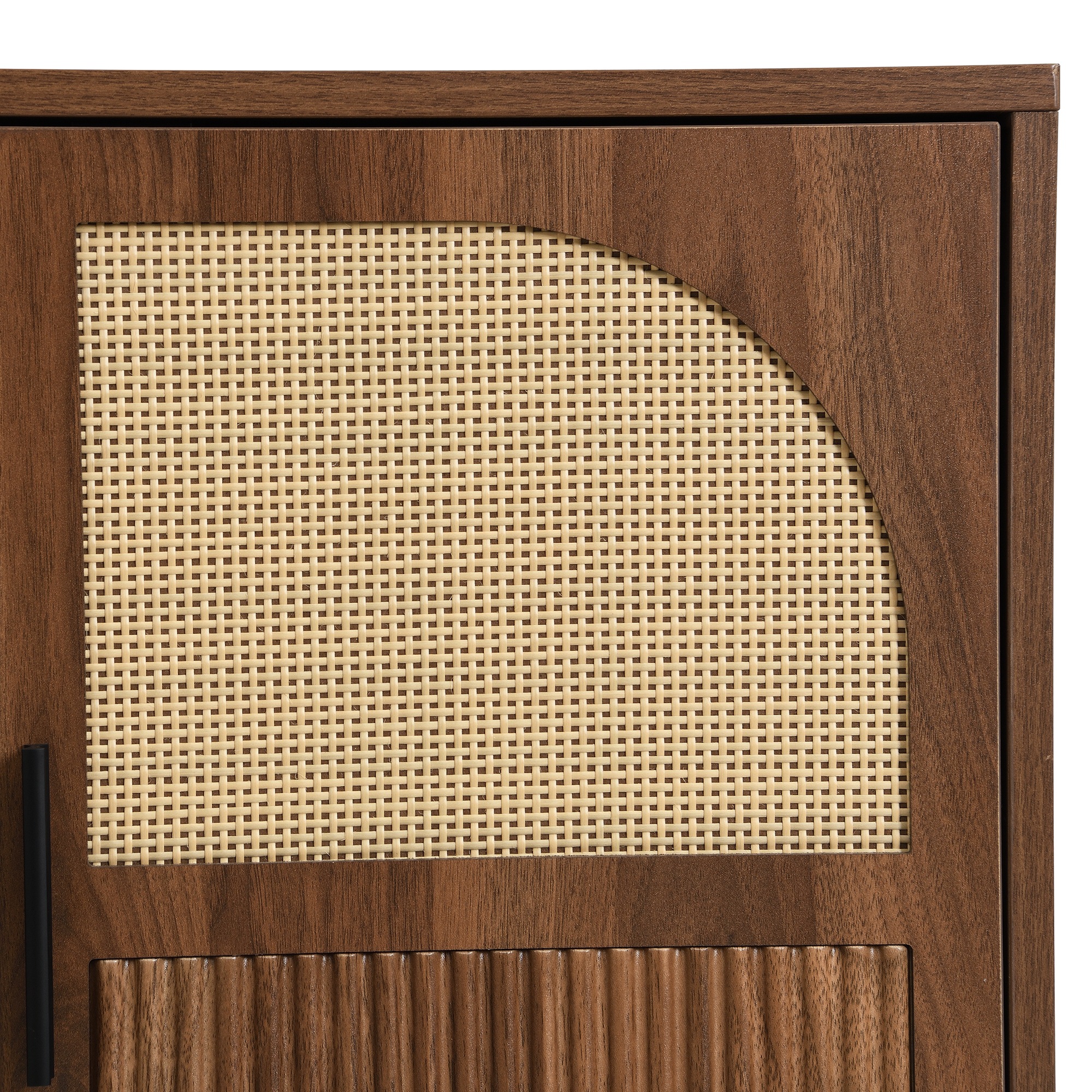 Buffet Naturel, 4 Portes, Rangement, Rotin, Fermeture Douce, Design Moderne, Structure Robuste - Panneau composite de fibres de bois à densité - 140x40x80cm 3